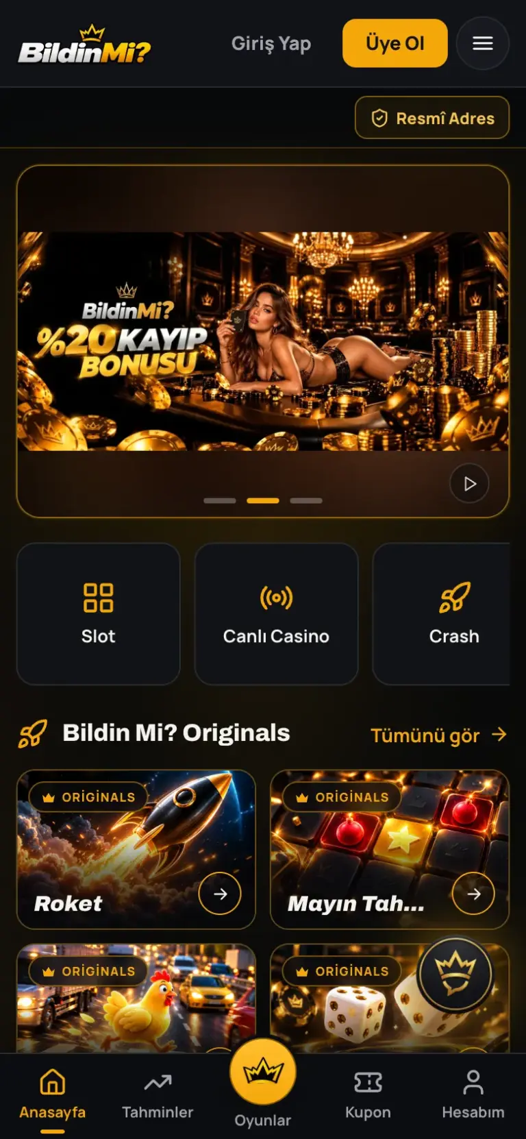 Telefonda açık platform ana sayfası; ana ekrana ekleme öncesi görünüm