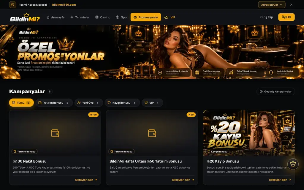 Platform içindeki Kampanyalar sayfası; kategorilere ayrılmış kampanya kartları